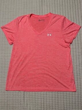Under Armour Women's Heathered Coral V-Neck Performance Tee